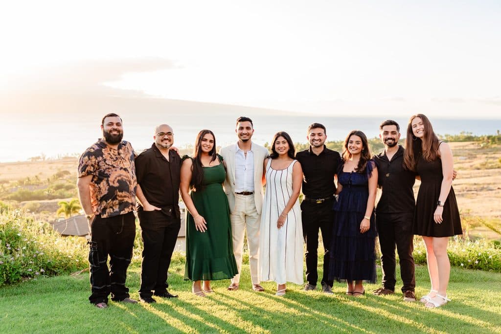 A group photo of all of the family and friends who are celebrating with Pruthvi and Tithi. 